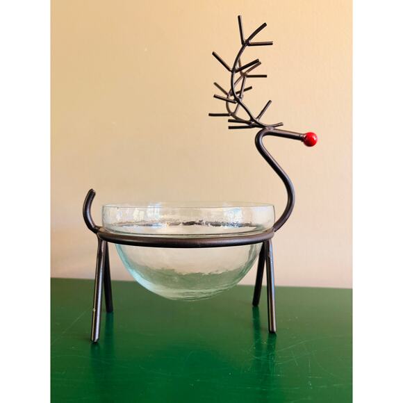 Matching Set of Christmas Reindeer Bowl & Blitzen Candle Holder (candle not Inc) - Picture 5 of 9